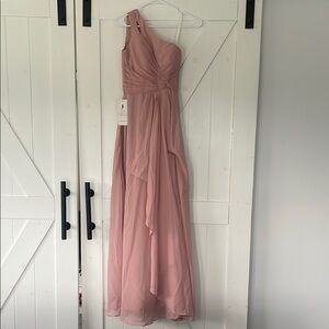 Raseal Chiffon One Shoulder Bridesmaid Dress with Pleated Bodice